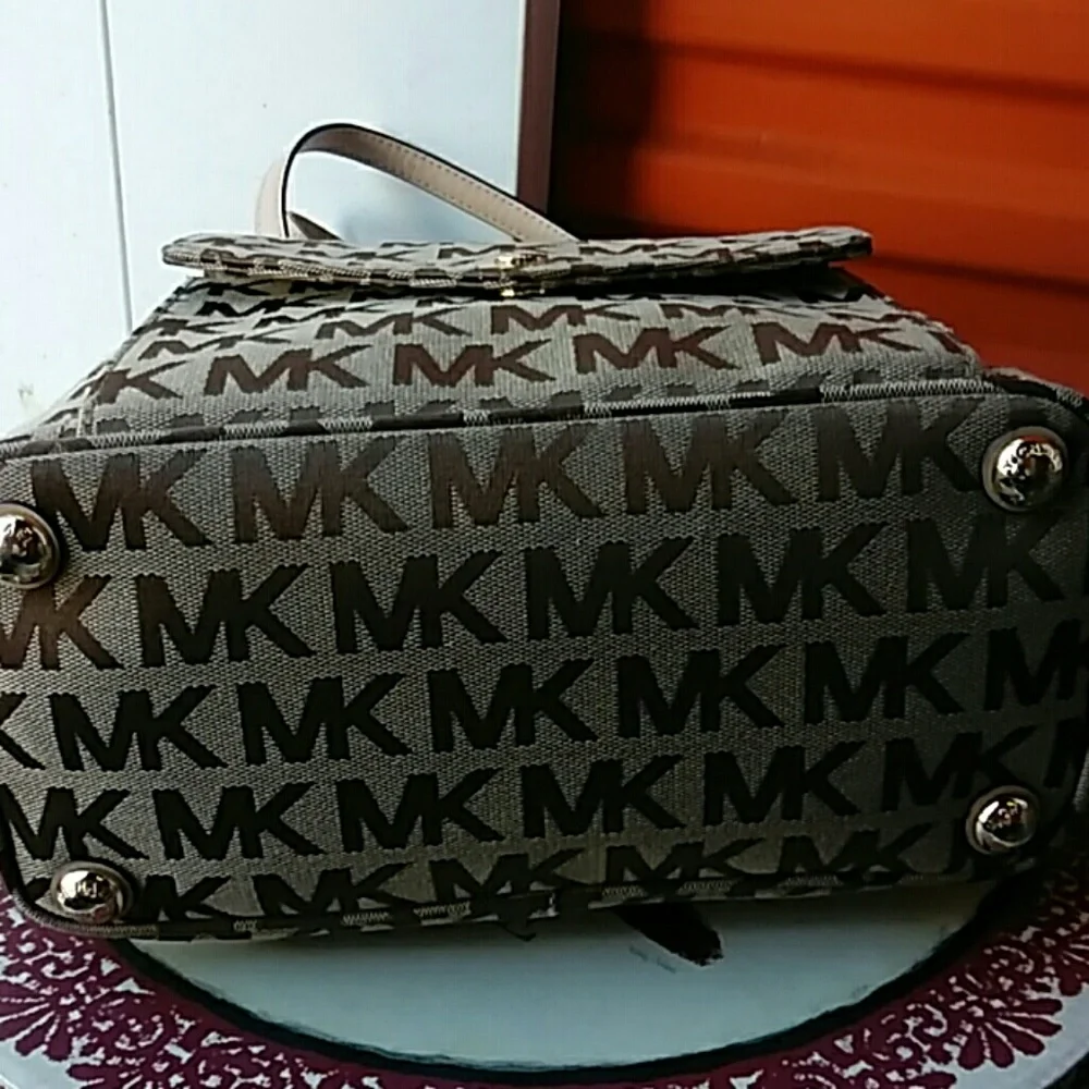 Michael Kors Brown and Beige MK Logo Shoulder Bag